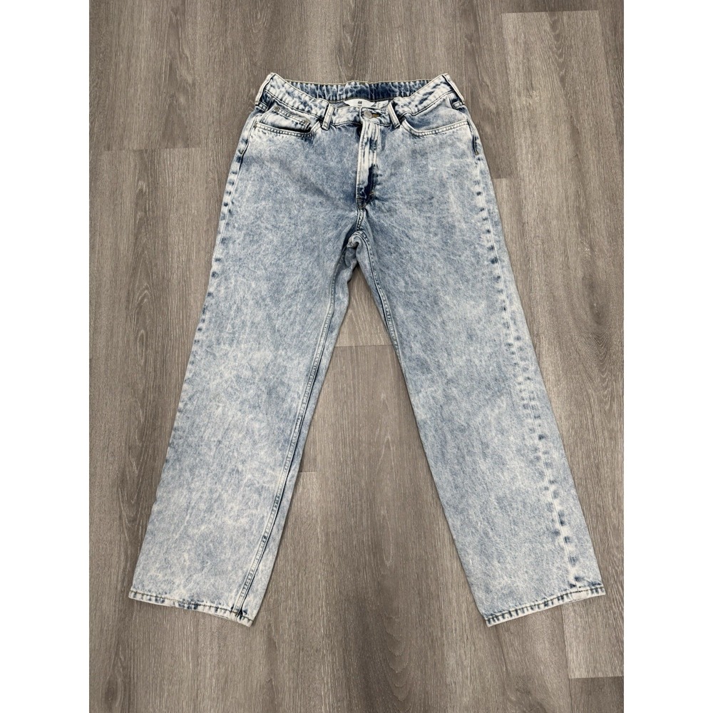 H&M Acid Wash Mom Jeans Loose Fit Adjustable High Waist Denim Women's Size 20
